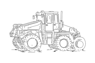 Naklejka premium truck Cute excavator. Coloring page and colorful clipart character. Cartoon design for t shirt print, icon, logo, label, patch or sticker. Vector illustration. generative ai