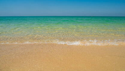 Beautiful  horizon landscape summer season panorama front view point tropical sea beach white sand clean and blue sky background calm nature ocean wave water travel at Sai Kaew Beach thailand holiday