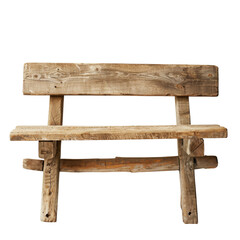 A rustic wooden bench stands alone against a transparent background