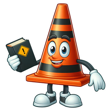 traffic cone ccartoon haracter hold a book