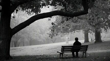 As I strolled through the park, I caught sight of a solitary figure, quietly nestled against the weathered wooden bench. 