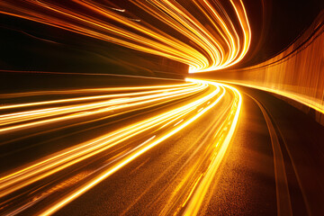 Abstract light trails background, multicolored traffic lines in big city.