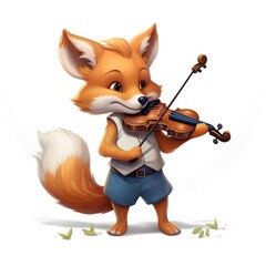 Vector illustration of a cute fox playing the violin isolated on white background
