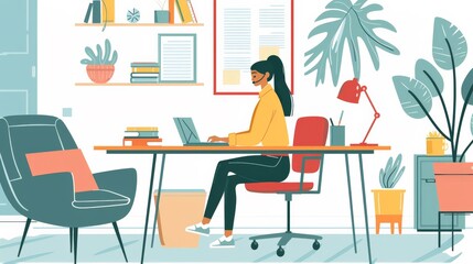 An individual participating in a professional development webinar, taking notes and interacting from the comfort of their home office, emphasizing continuous learning in remote work setups.