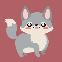 ilustracion tierna de pequeño lobo gris