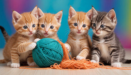Playful Kittens with Yarn Balls