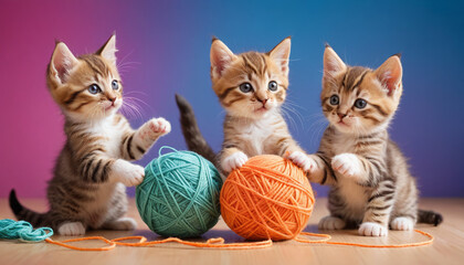 Playful Kittens with Yarn Balls