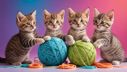 Playful Kittens with Yarn Balls