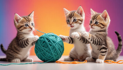 Playful Kittens with Yarn Balls