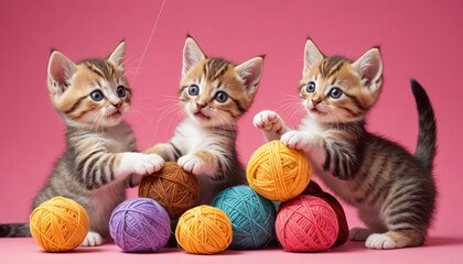 Playful Kittens with Yarn Balls