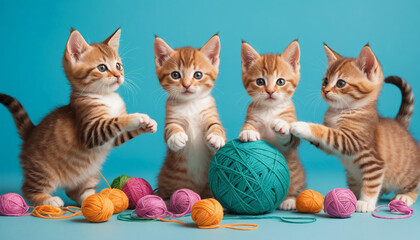 Playful Kittens with Yarn Balls