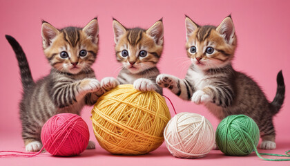 Playful Kittens with Yarn Balls