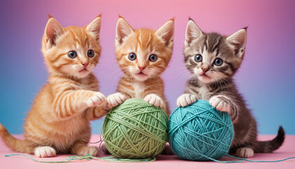 Playful Kittens with Yarn Balls