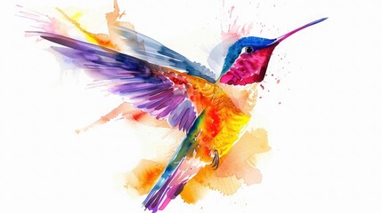 Fantasy world. Vector illustration of paradise hummingbird bird isolated on a white background. Abstract watercolor drawing.