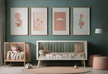 baby girl illustration 3D scandinavian background render room poster 3D frame interior mock style