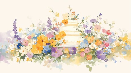 Design a logo for a cake shop and bakery featuring charming floral watercolor elements