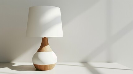 Blank mockup of a Scandinavianstyle table lamp with a white ceramic base and wooden accents. .