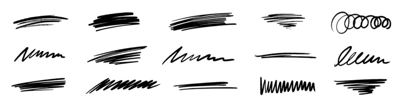 Line brush marker, pen, pencil stroke vector. Line brush marker scribble sketch underline. Hand drawn doodle pencil scratch mark. Scrawl texture underline effect. Vector illustration.