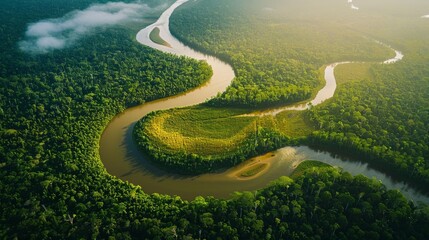 An aerial view of the Amazon rainforest in South America - obrazy, fototapety, plakaty