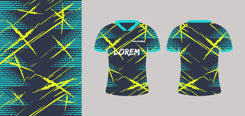 Sport jersey design template for sublimation. Tosca stripe with yellow brush pattern.