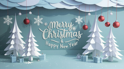 A Merry Christmas and Happy New Year Card Winter Wonderland Greeting