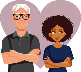 Diverse Couple Feeling in love Vector Cartoon Characters. Happy husband and wife standing together 
