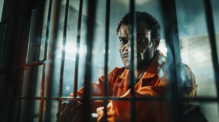 black male in a jail cell with big iron bars