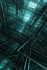 Abstract metallic teal lines black cyber geometric lines