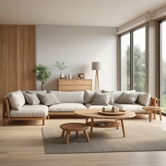 Fototapeta premium Mockup poster frame in minimalist modern interior background, 3d render. Frame poster mockup in Boho style interior 3d rendering,