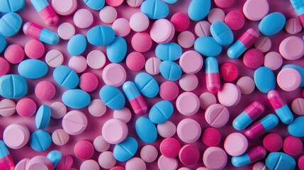 Abundance of colorful blue and pink pills