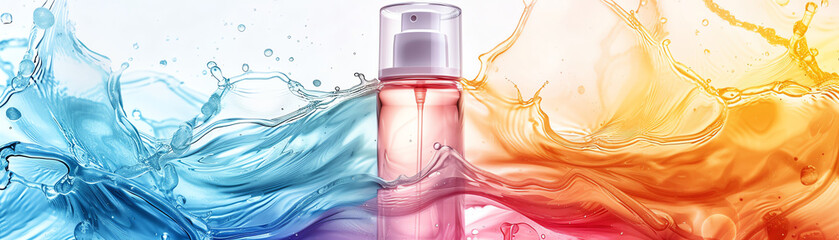 Perfume Bottle with Colorful Liquid Splashes - obrazy, fototapety, plakaty