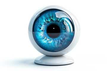 A blue eyeball with a black pupil in a white casing. - obrazy, fototapety, plakaty