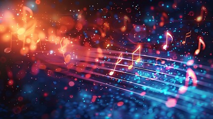 Fototapeta premium a colorful musical background with musical notes and lights on a dark background