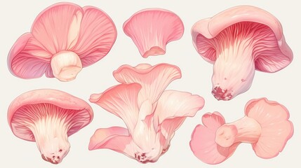 Illustration of Pink Oyster Mushroom Species - obrazy, fototapety, plakaty