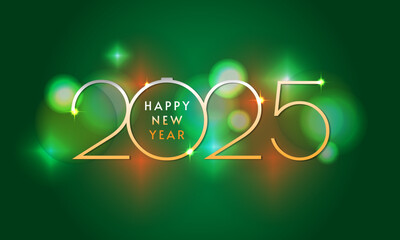 happy new year 2025, simple design of 2025 number in christmas color , isolated in green