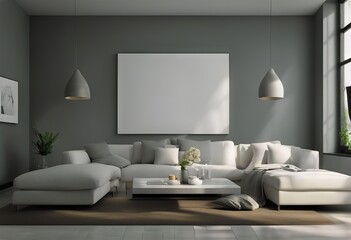 gray wall illustration 3d room decoration render living white 3d canvas home Empty concept