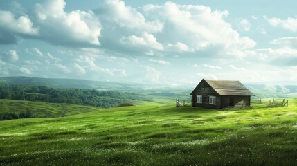 Fototapeta na wymiar Isolated home on a picturesque grassy field
