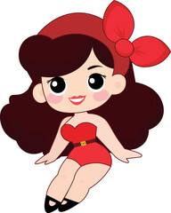 Cute pinup illustration with red outfit