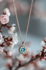 Fototapeta premium minimalist rose gold necklace with blue topaz