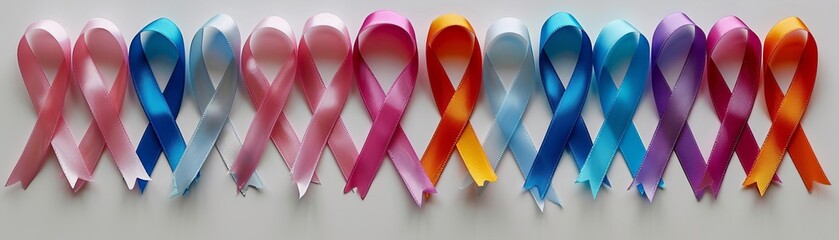 A heartshaped arrangement of cancer awareness ribbons