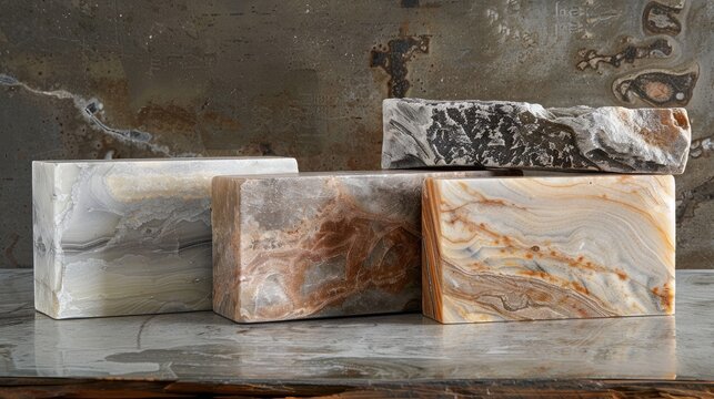 Soft-hued soapstone sculpted into rectangular shapes, displaying the versatility and artistic potential of this exquisite natural material.