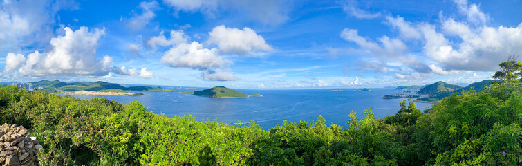 Panoramic View of Lush Greenery and Tranquil Ocean, Hong Kong Island
