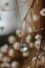minimalist rose gold necklace with blue topaz