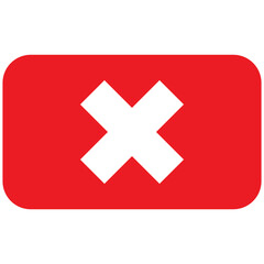 Red cross mark icon in rectangle shape, simple control panel flat design vector pictogram, infographic interface elements for app web button ui ux isolated on white background