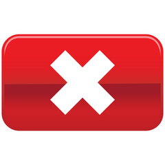 Red cross mark icon in rectangle shape, simple control panel flat design vector pictogram, infographic interface elements for app web button ui ux isolated on white background