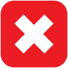 Red cross mark icon in round square shape, simple control panel flat design vector pictogram, infographic interface elements for app web button ui ux isolated on white background