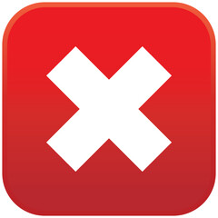 Red cross mark icon in round square shape, simple control panel flat design vector pictogram, infographic interface elements for app web button ui ux isolated on white background
