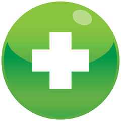 Fototapeta premium Black single green shiny round add mark button icon, simple math or cross mark flat design concept vector for app ads web banner button ui ux interface elements isolated on white background