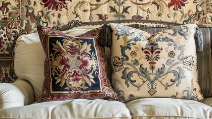 A Renaissance-inspired tapestry pattern, with rich colors and elaborate motifs, adding a touch of opulence and history.