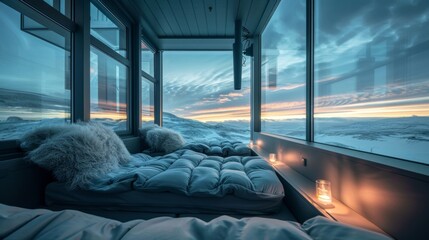 For those seeking a unique and unforgettable experience these napping rooms offer the chance to embrace the phenomenon of the midnight sun drifting off to sleep in a 2d flat cartoon.